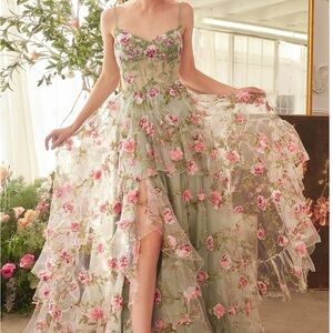 Floral Embellished Green Dress